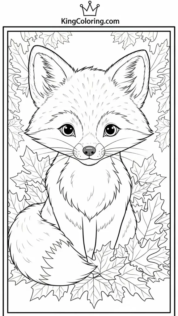 baby fox surrounded by autumn leaves