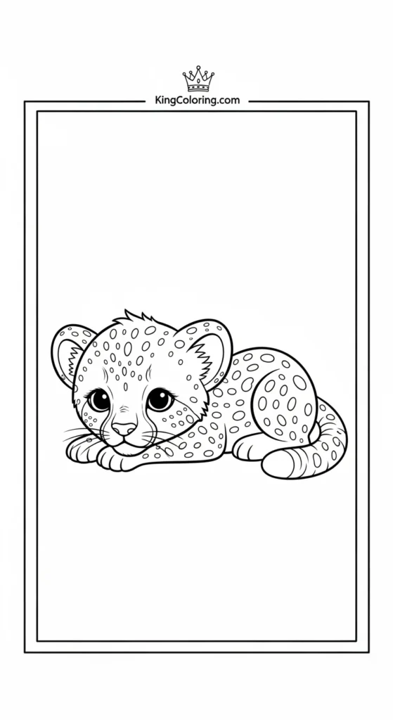 cheetah coloring pages with a tiny baby lying on its belly