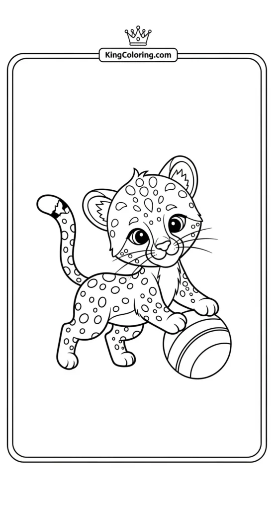 cute cheetah coloring pages featuring a small cheetah playing with a ball