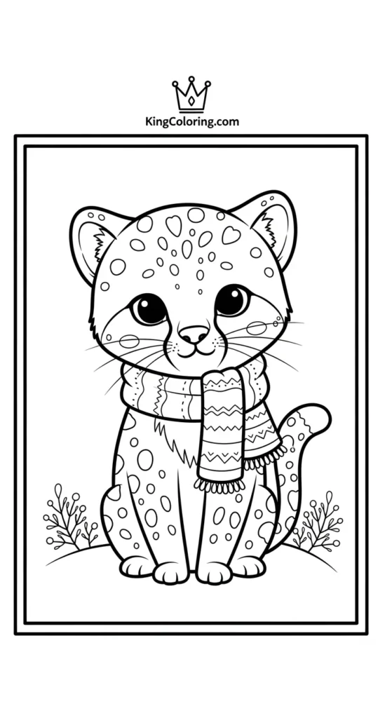 cute cheetah coloring pages featuring a small cheetah wearing a tiny scarf