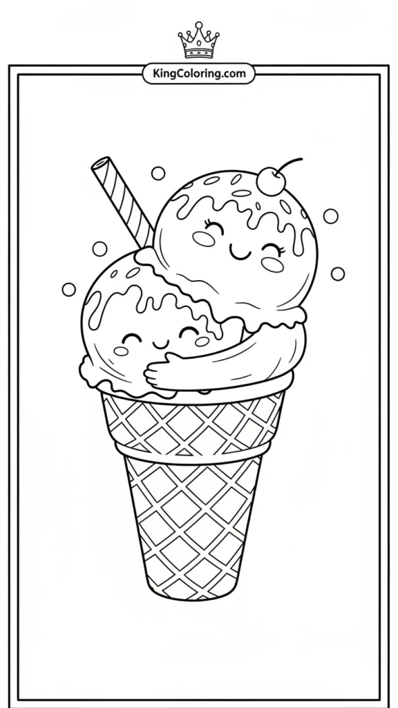 cute ice cream cone with two scoops hugging each other
