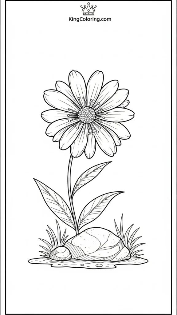 flower growing next to a small rock with minimal background