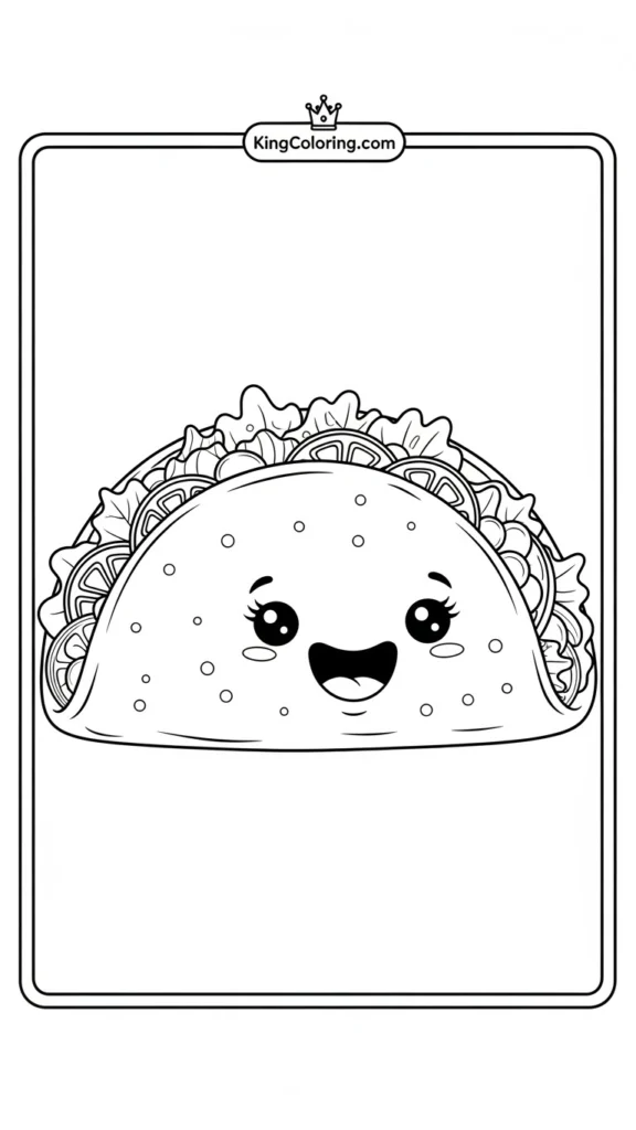 happy taco filled with veggies and smiling widely