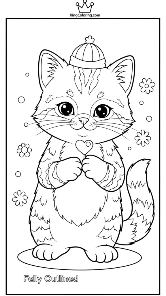 kitten holding a tiny heart