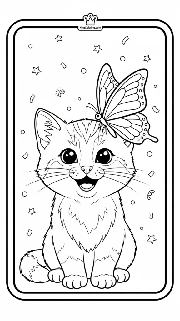 kitten smiling with a butterfly on its nose