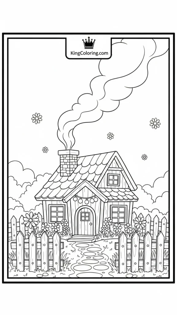 small cottage with smoke curling from the chimney