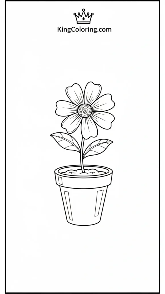 small flower growing in a tiny pot with minimal details and thick lines