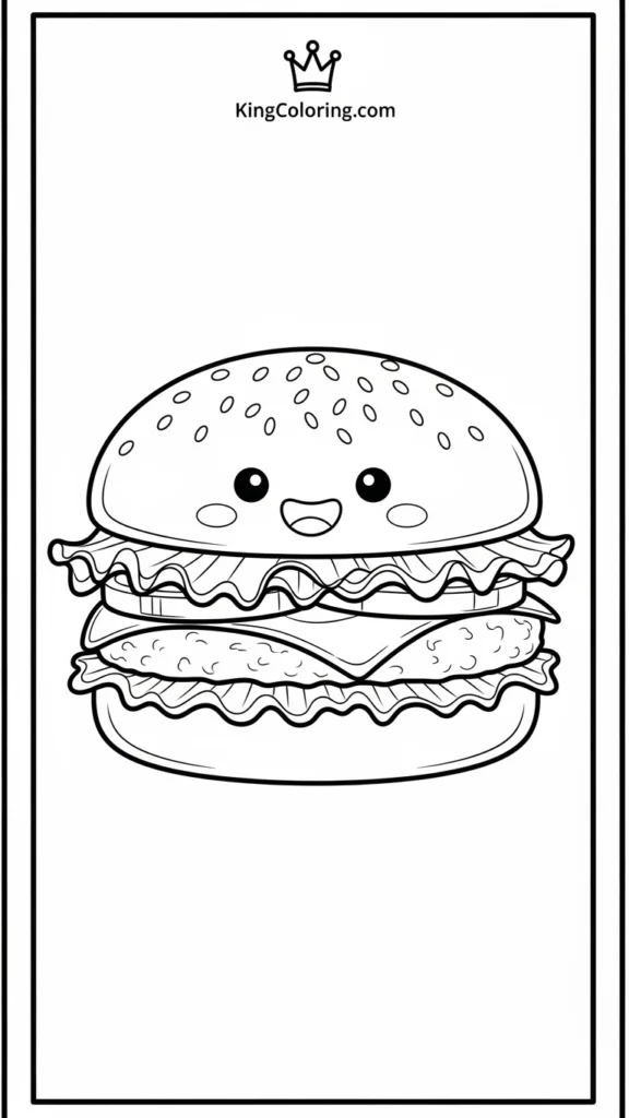 smiling hamburger with lettuce, cheese
