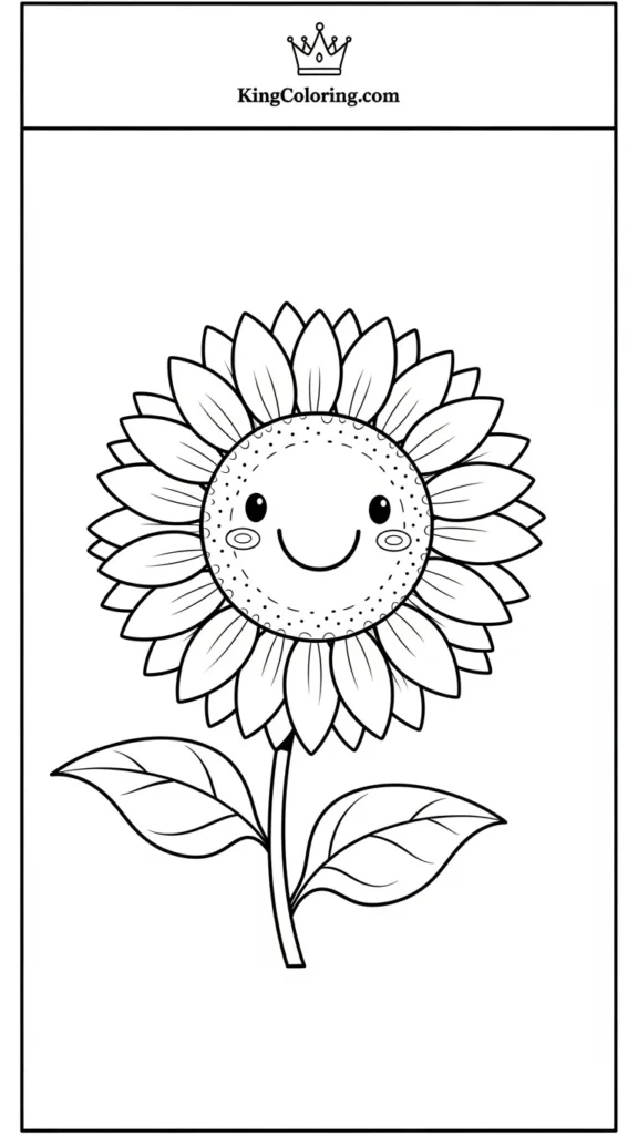 smiling sunflower with big petals and a circular center in a simple cartoon style