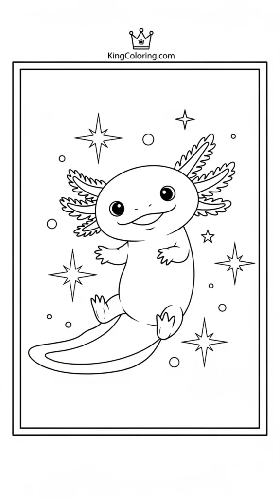 xolotl floating with stars and sparkles