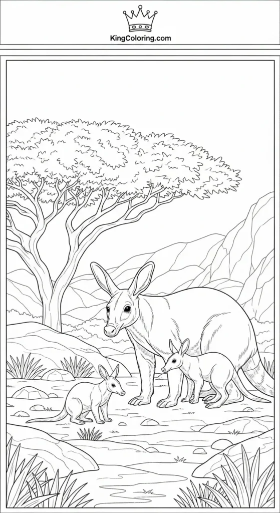 Aardvark Family Near Savanna Rocks
