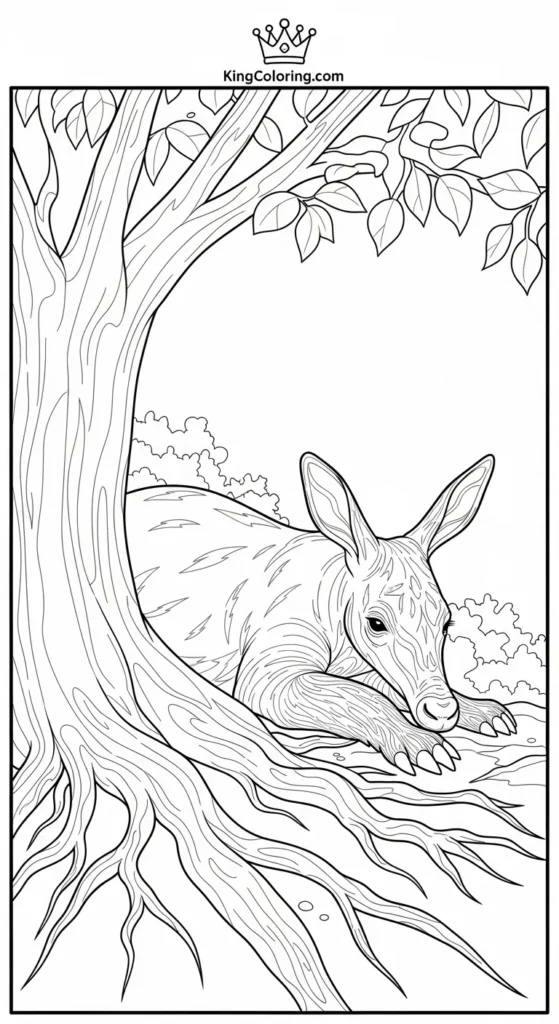 Aardvark Resting Near Tree Roots