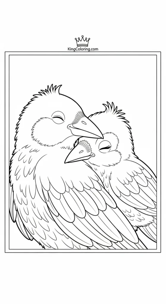 Baby Crow Snuggling With Parent Coloring Sheet