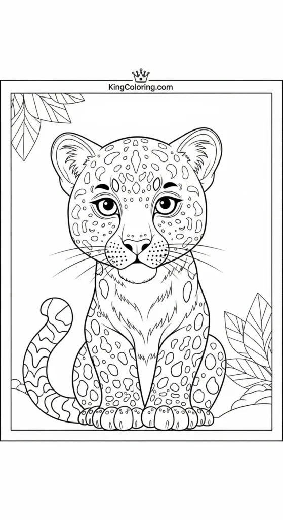 Baby Leopard Exploring Jungle Floor Coloring Page