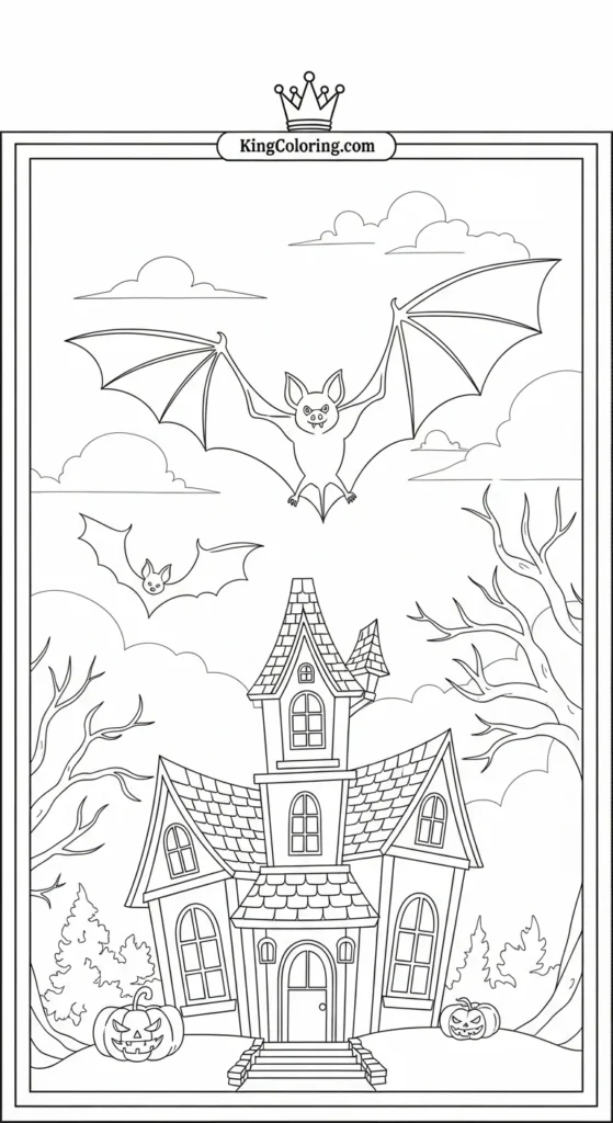 Bat Flying Over Haunted House,