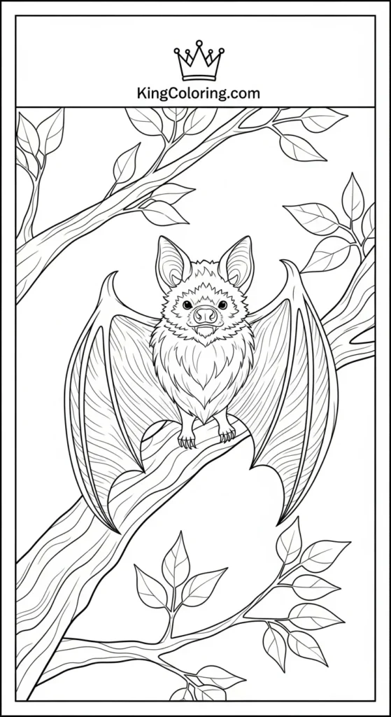 Bat Perched On Tree Branch