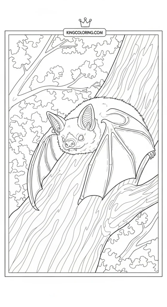 Bat Resting On Tree Trunk