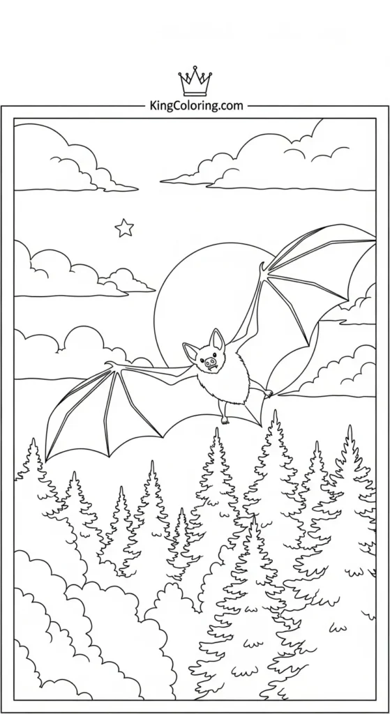 Bat Soaring Above Forest