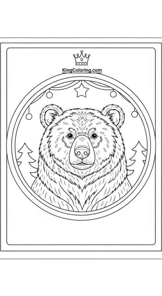 Bear coloring pages depicting a bear inside a circular frame