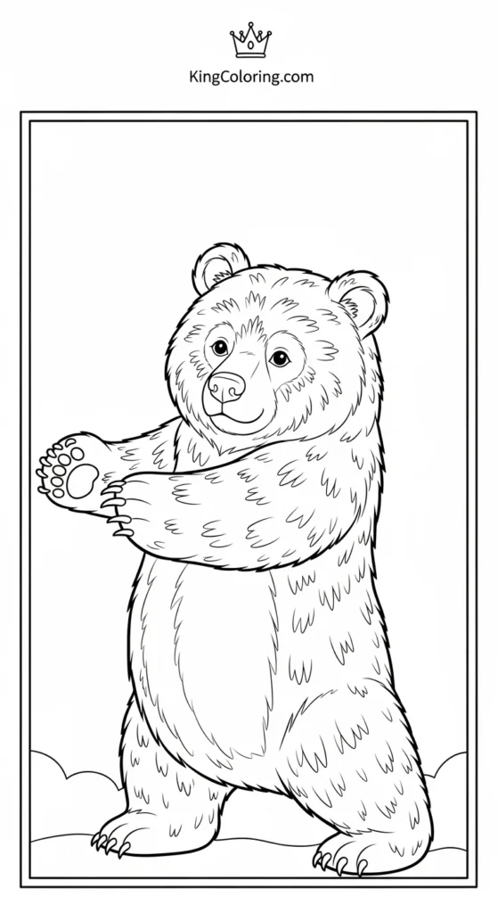 Bear coloring pages depicting a bear stretching its arms