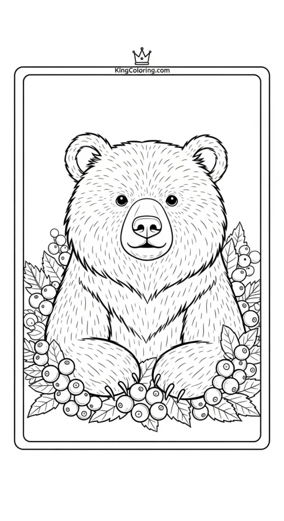 Bear coloring pages featuring a bear surrounded by berries