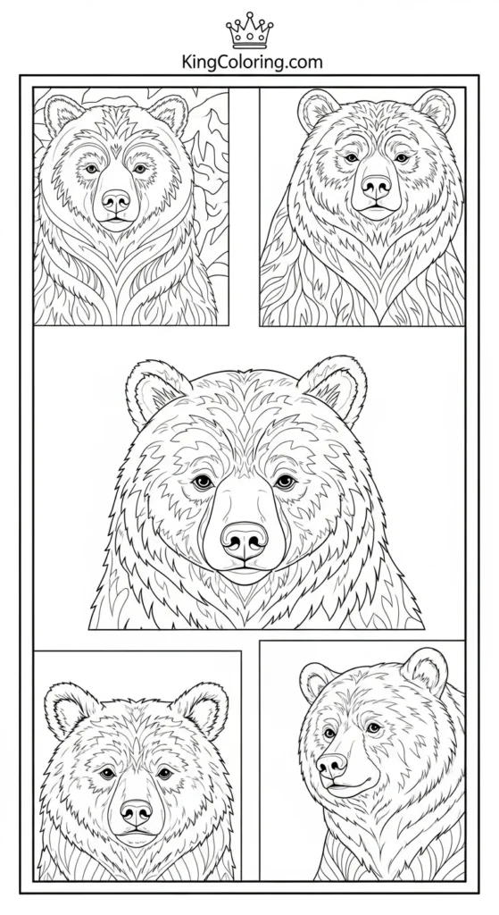 Bear coloring pages showing a bear at different angles