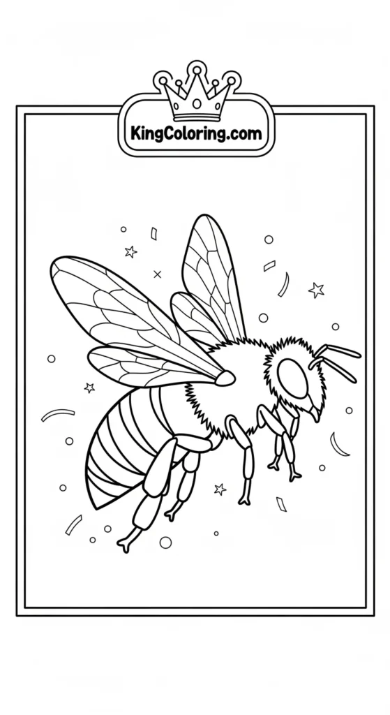 Bees coloring pages featuring a bee flying diagonally across the page