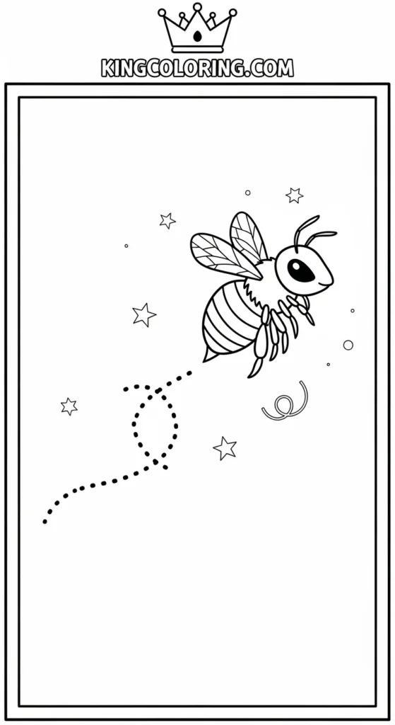 Bees coloring pages featuring a bee flying with a dotted flight trailBees coloring pages featuring a bee flying with a dotted flight trail