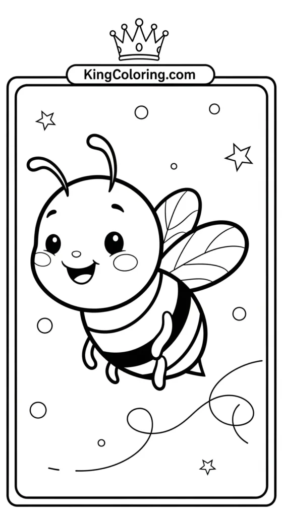 Bees coloring pages featuring a cute small bee flying with a smile
