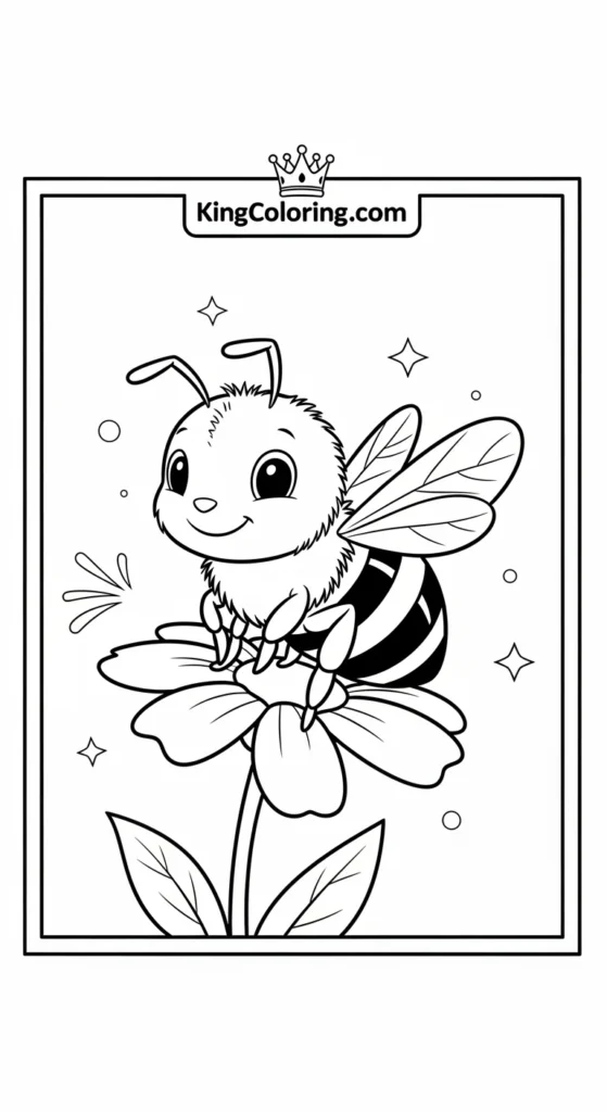 Bees coloring pages showing a baby bee sitting on a flower