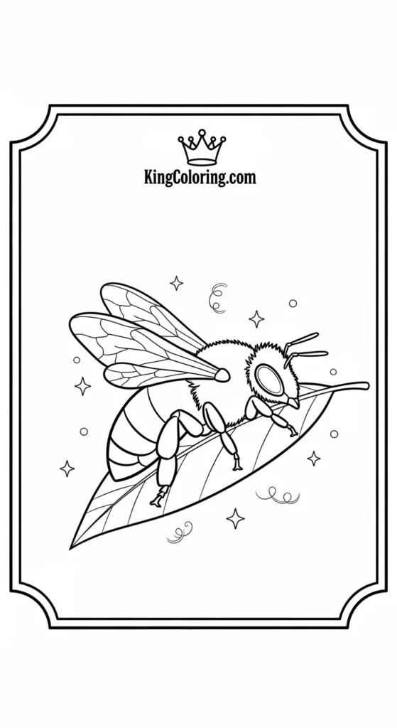 Bees coloring pages showing a bee resting on a leaf