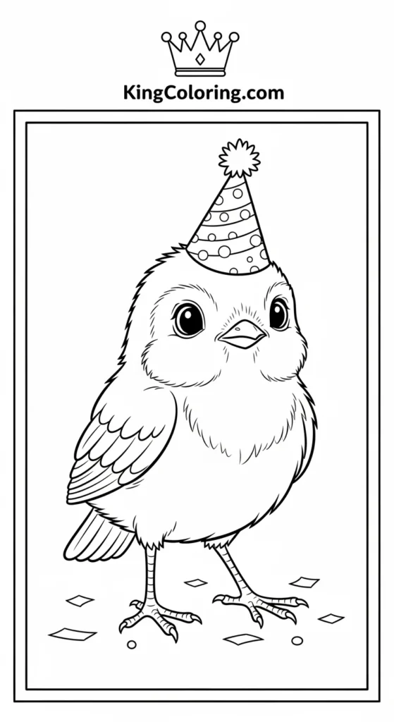 Bird coloring pages depicting a baby bird standing proudly