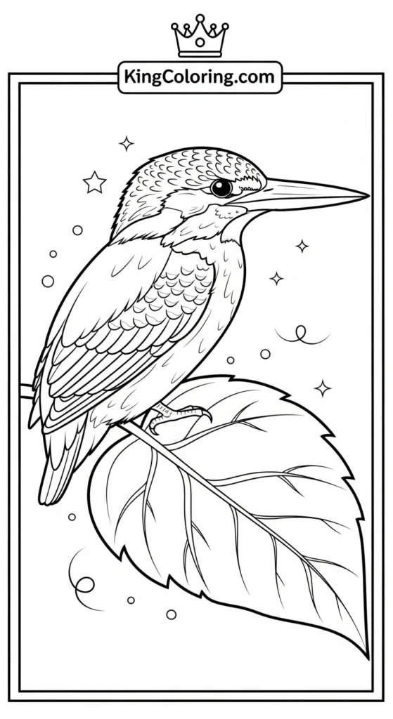 Bird coloring pages depicting a bird perched on a leaf