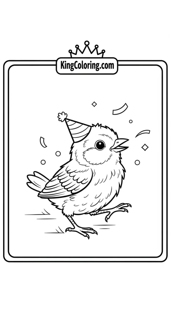 Bird coloring pages illustrating a baby bird hopping playfully