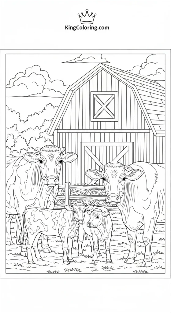 Cattle Family Near Barn,