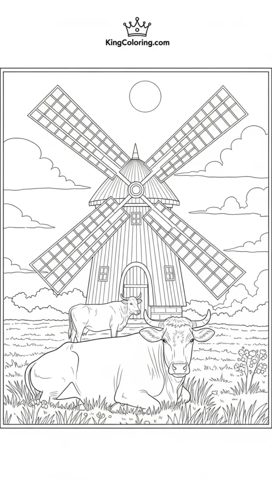 Cattle Lying Near Windmill