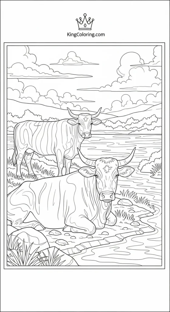 Cattle Resting Beside River,