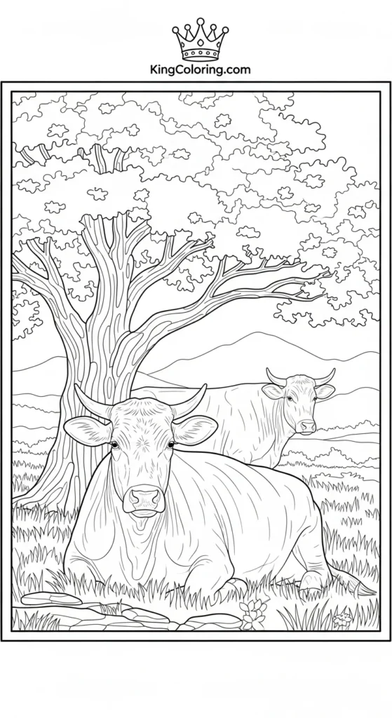 Cattle Resting Under Oak Tree