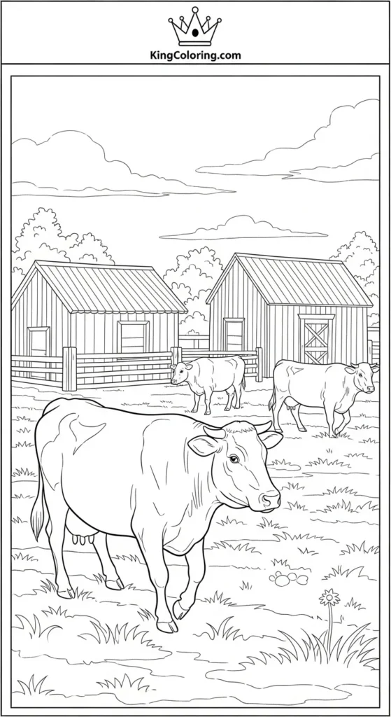 Cattle Walking Across Farmyard