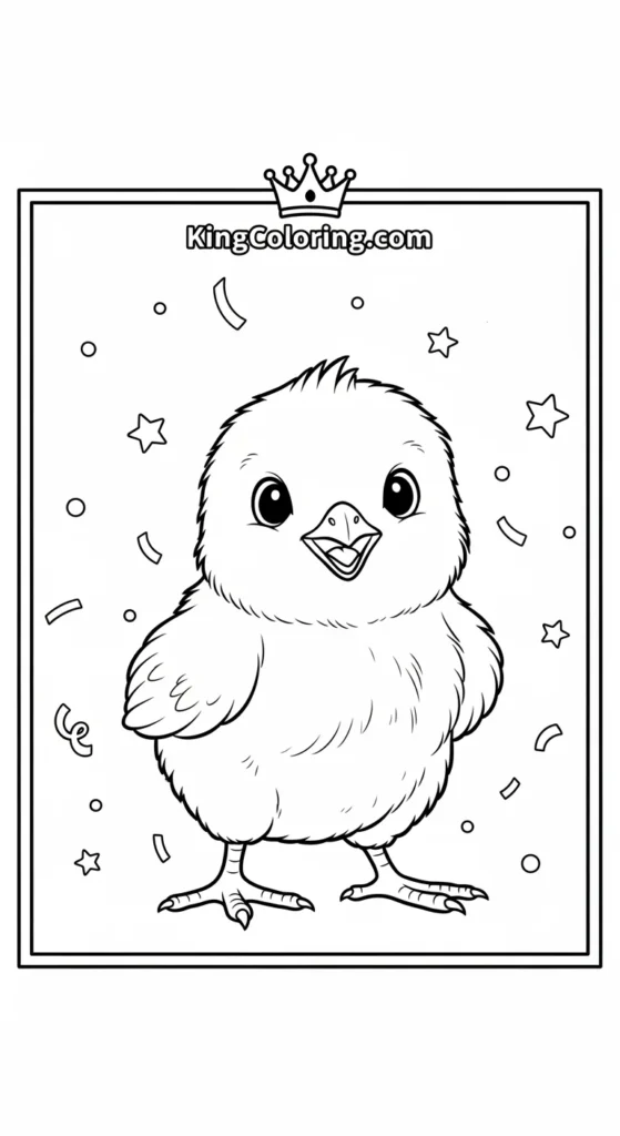 Chicken coloring pages depicting a baby chick standing proudly