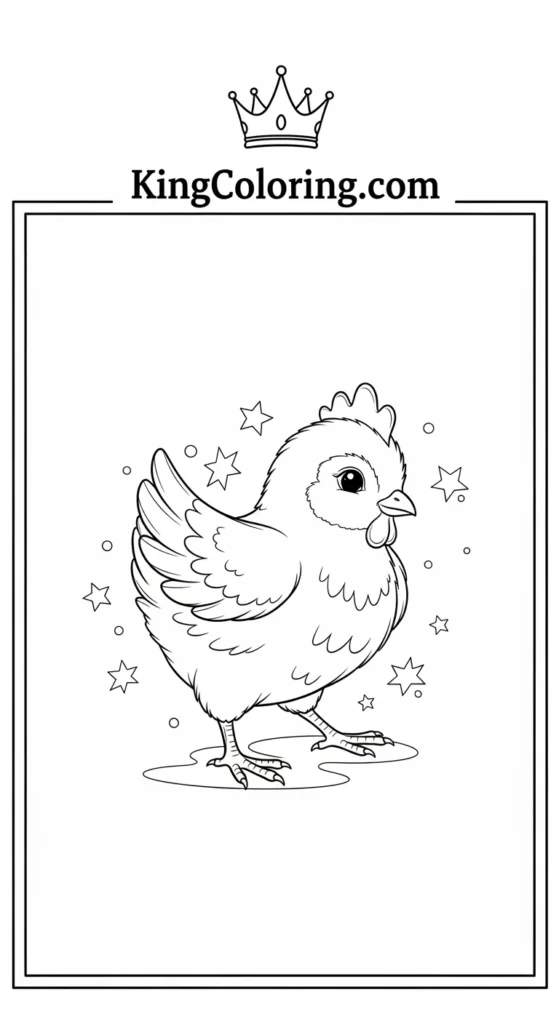 Chicken coloring pages featuring a small chicken flapping wings lightly