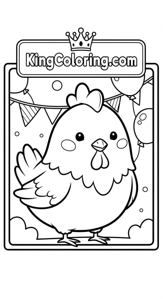 Chicken coloring pages featuring a small cute chicken standing calmly