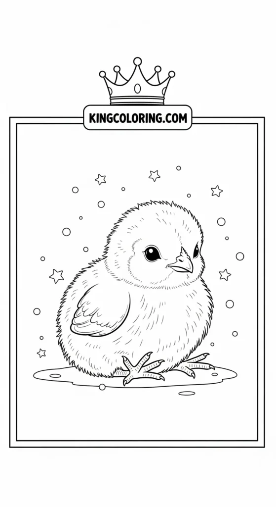 Chicken coloring pages showing a tiny chick sitting on the ground