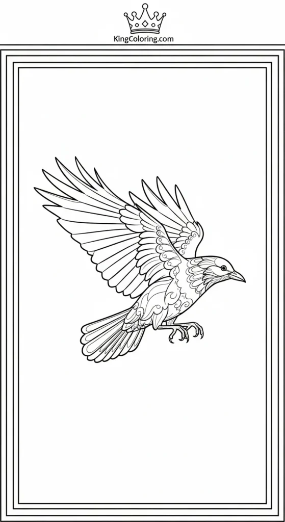 Crow Mid-Flight Silhouette Coloring Sheet
