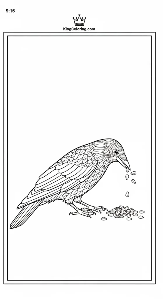 Crow Pecking At Seeds Coloring Page