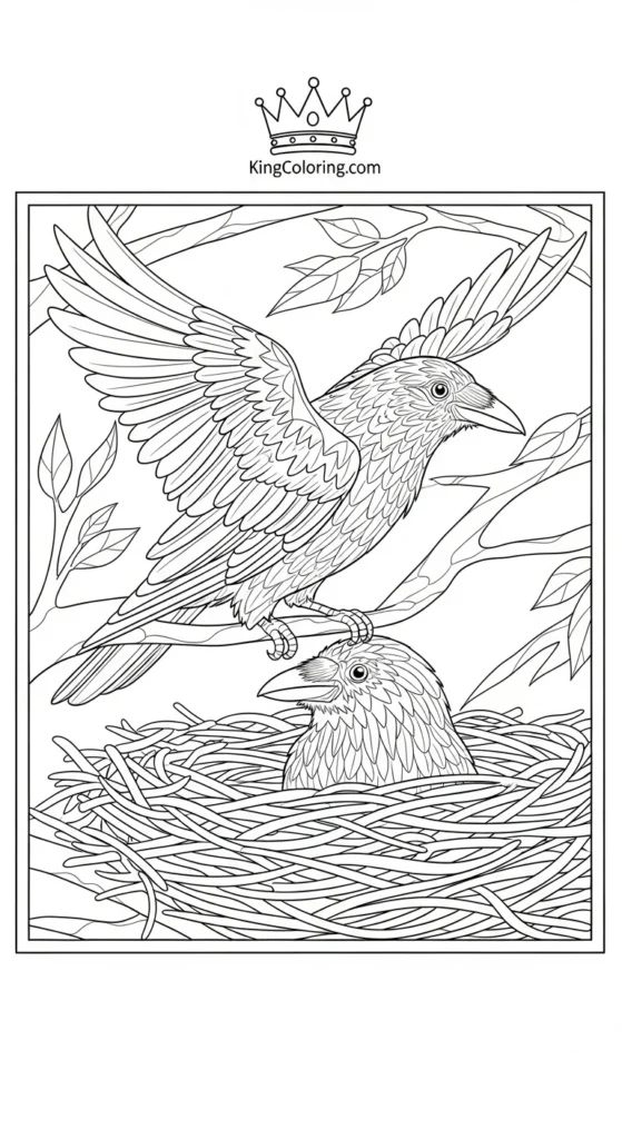 Crow Peeking From Nest Coloring Sheet for kids