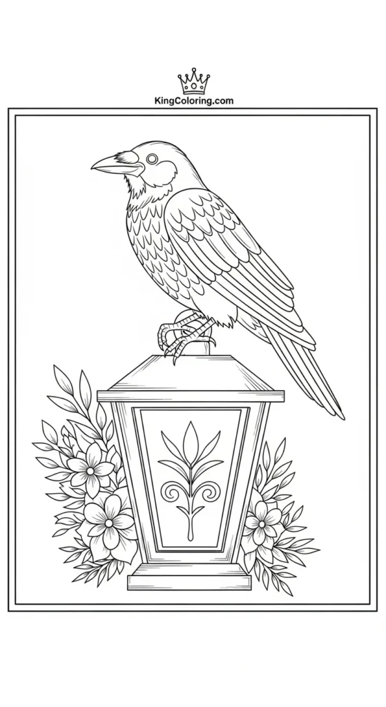 Crow Resting On Lantern Printable Coloring Page