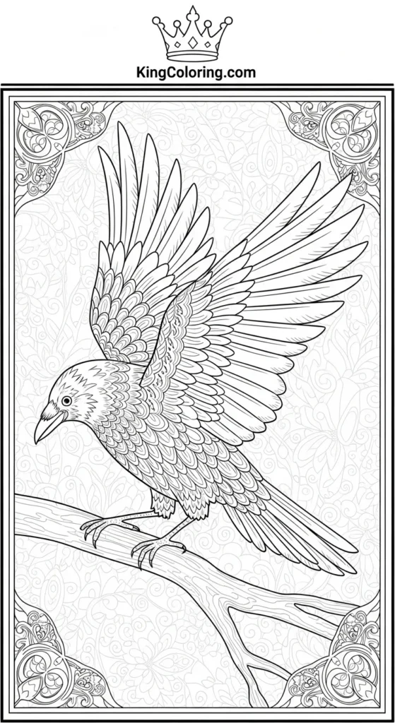Crow Stretching Wings Wide Printable Coloring Page