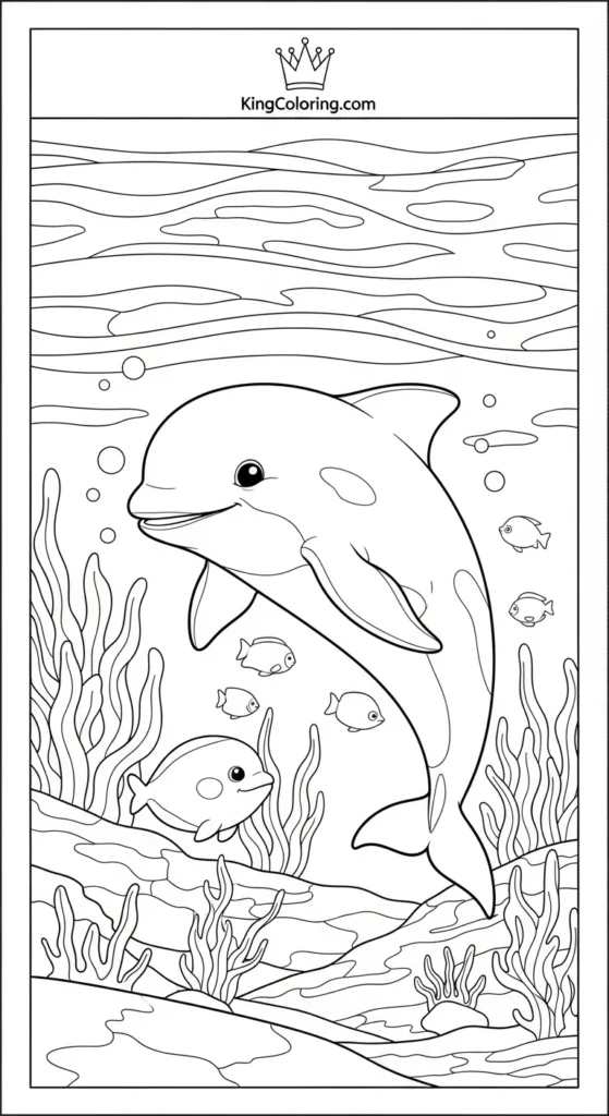 Cute Porpoise Diving Underwater coloring page
