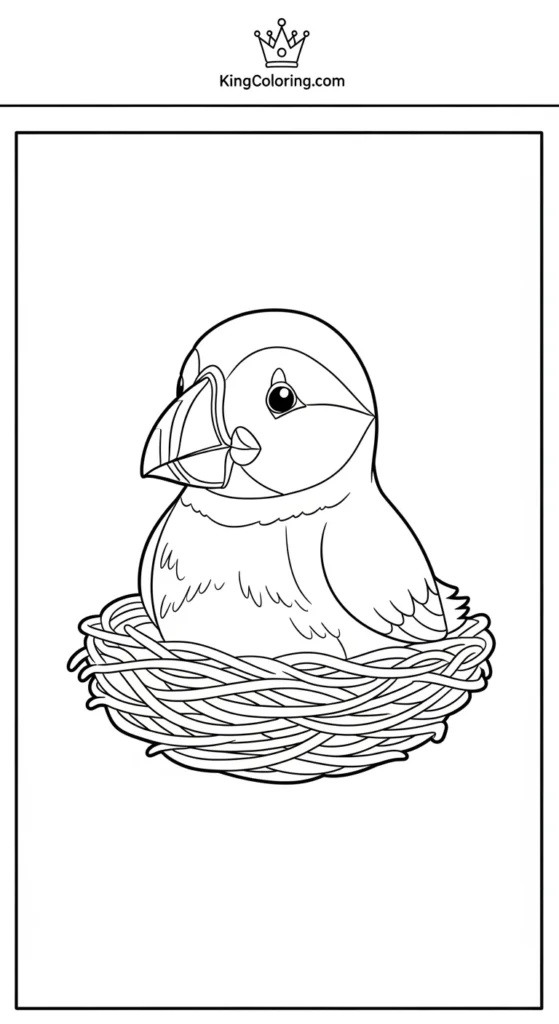 Cute Puffin Sitting In Nest